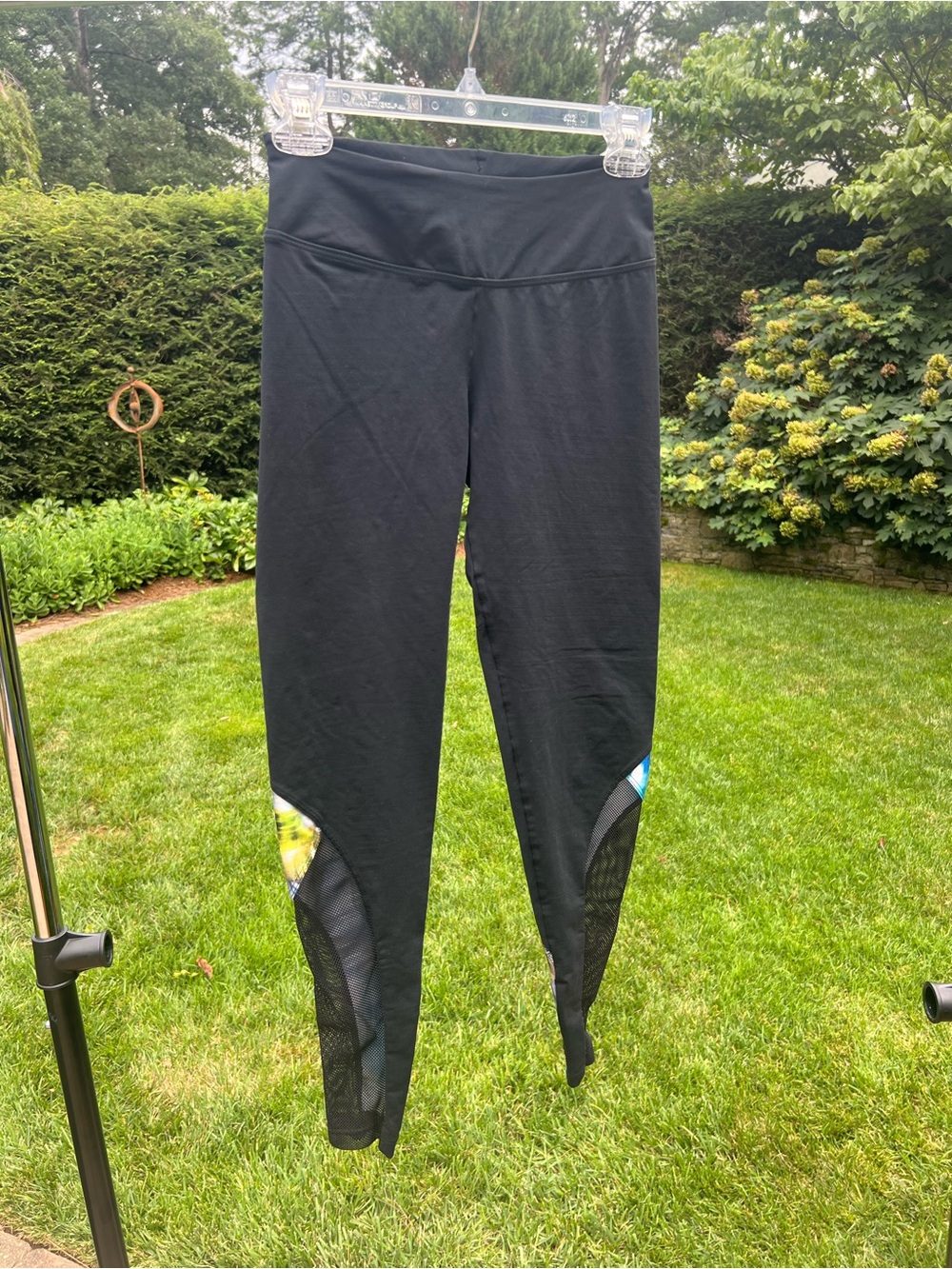 Black Athletic Leggings with Colorful Mesh Insets
